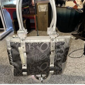 B Inspired Shoulder Bag Black & Silver Canvas Side Pockets MRSP: $72 Monogram